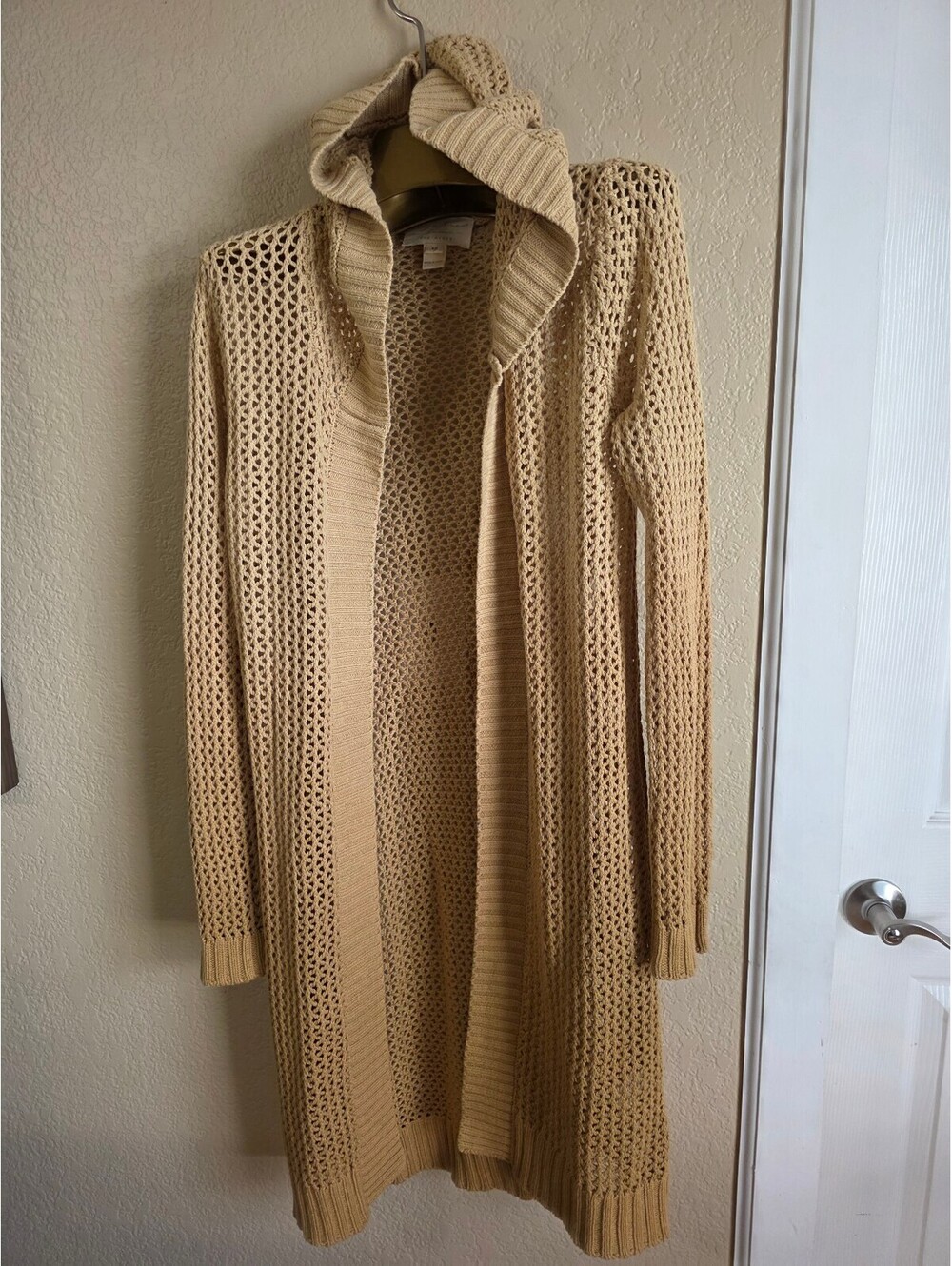 Splendid The Avery Beige Hooded Open Knit Cottage Core Cardigan Sweater XS